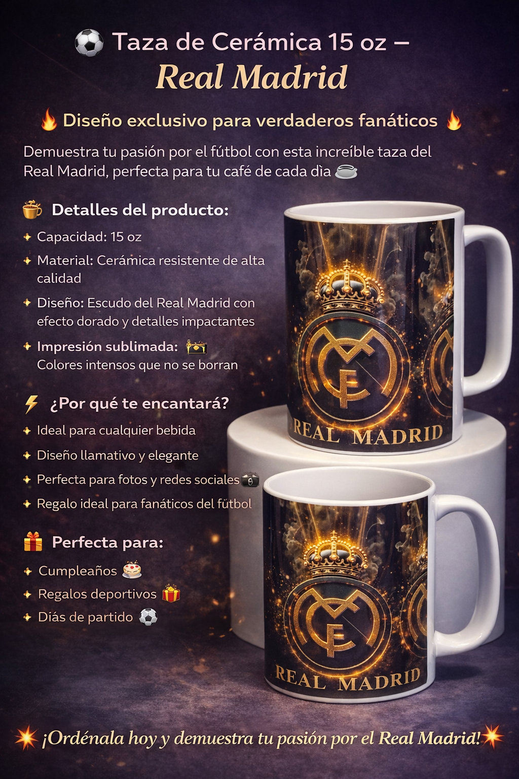 Taza del Real Madrid en color negro para Café  o Té
